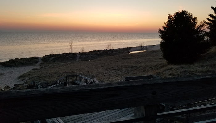 Lake Michigan sunset seen from Muskegon State Park shore